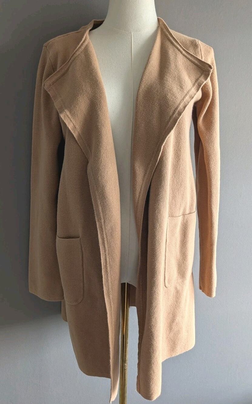 Quince XS Tan Camel Organic Cotton Open Front Long Cardigan Sweater Sustainable
